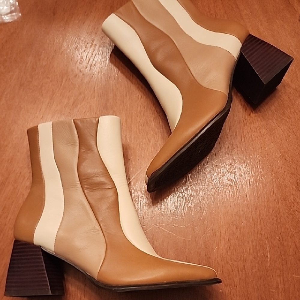 GB Holy Grail Tan and Cream Leather Heeled Boots